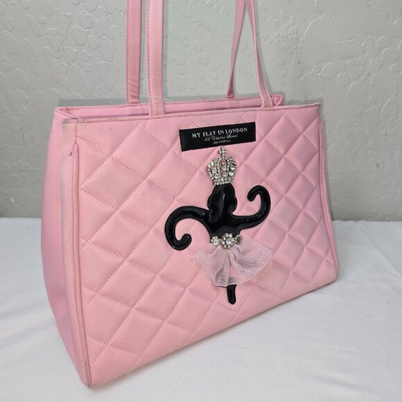 My Flat in London Brighton Ballerina Monkey Rhinestone Crown Pink Quilted Bag - Picture 8 of 16